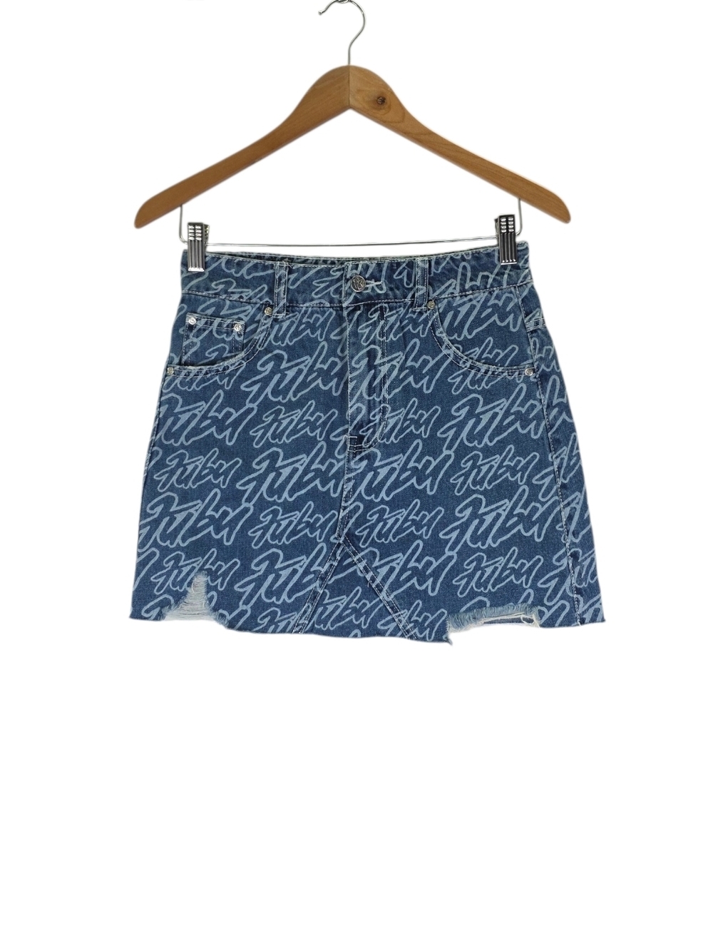 Fubu × Forever 21‎ Y2k Inspired Women's Size Small Mini Skirt Denim Jean Logo